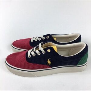 Polo Ralph Lauren Red and Blue Sneakers with Color-Block corduroy size 10.5 new
